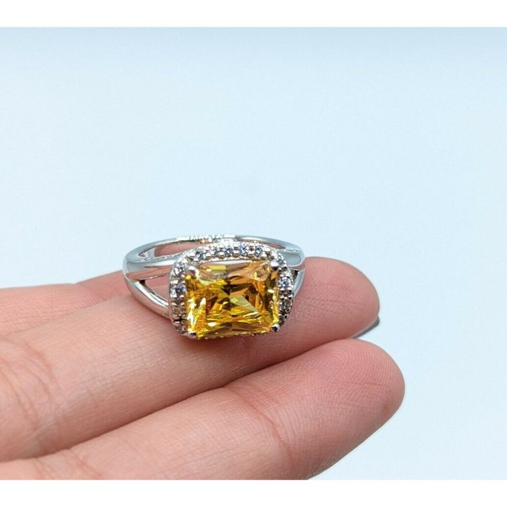 Sterling Silver 925 Yellow Rectangular Clear Acce… - image 4